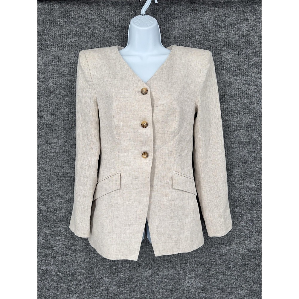 Reformation Blazer Womens 2 Beige Linen Single Breasted Lined Jacket 52198